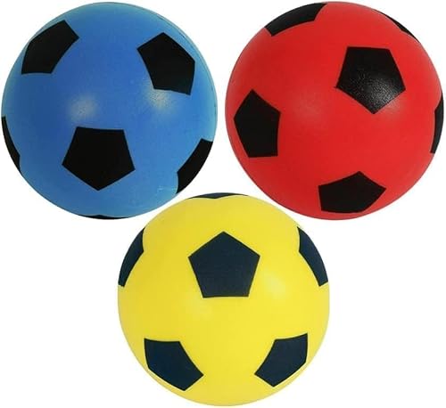 Image of Size 5 Football | Sponge Foam Soccer | Outdoor Games for Kids | Indoor Football, Adults’ Garden, and Beach Games for Families | Toddlers | 20 cm (1 Pack of 3)