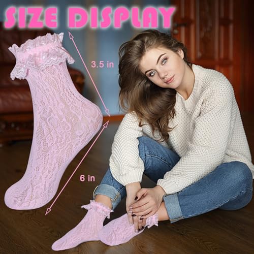 Image of Women Ruffle Cute Socks for mid-calf, Lace Ruffle Frilly Comfortable Cotton Socks Ankle Socks