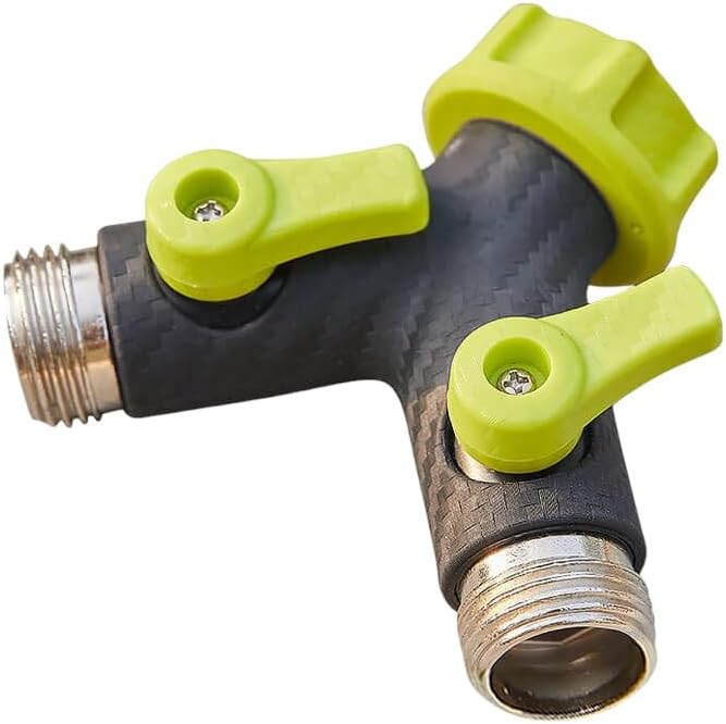 HomeRoots 554329 4.45 x 4.45 x 1.85 in. Black & Light Green Zinc Alloy Garden Hose Splitter
