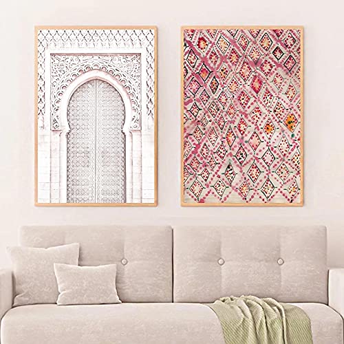 Affiche porte marocaine et rose vintage en toile 60x80cm pour décoration murale boho