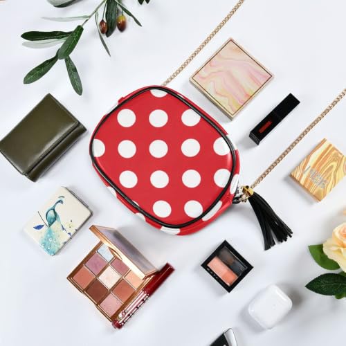 Image of ALAZA Women's Polka Dot Red White Dots PU Leather Crossbody Bag Shoulder Purse with Tassel
