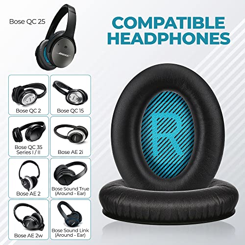 Replacement Earpads for Bose QuietComfort 15 QC15 QC25 QC2 QC35/Ae2 Ae2i Ae2w/SoundTrue & SoundLink Around-Ear & Around-Ear II - Ear Pads Cushions Replacement for Bose Headphones (Black)