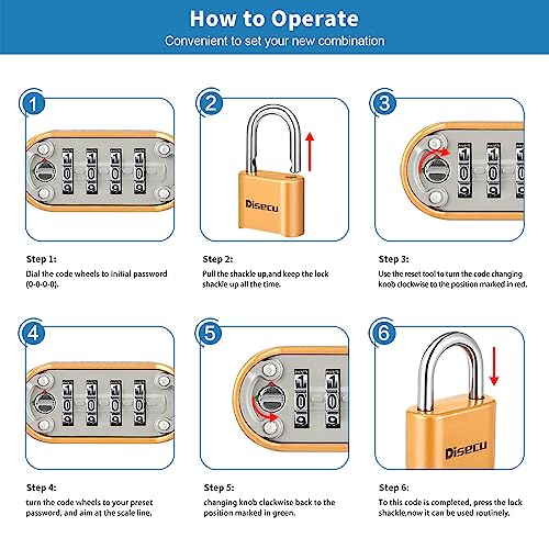 Image of 1 Pack disecu Heavy Duty 4 Digit Combination Lock, Anti-Error Feature, Outdoor Waterproof Padlock for School Gym Locker, Fence, Gate, Hasp Storage, Toolbox (Brass)