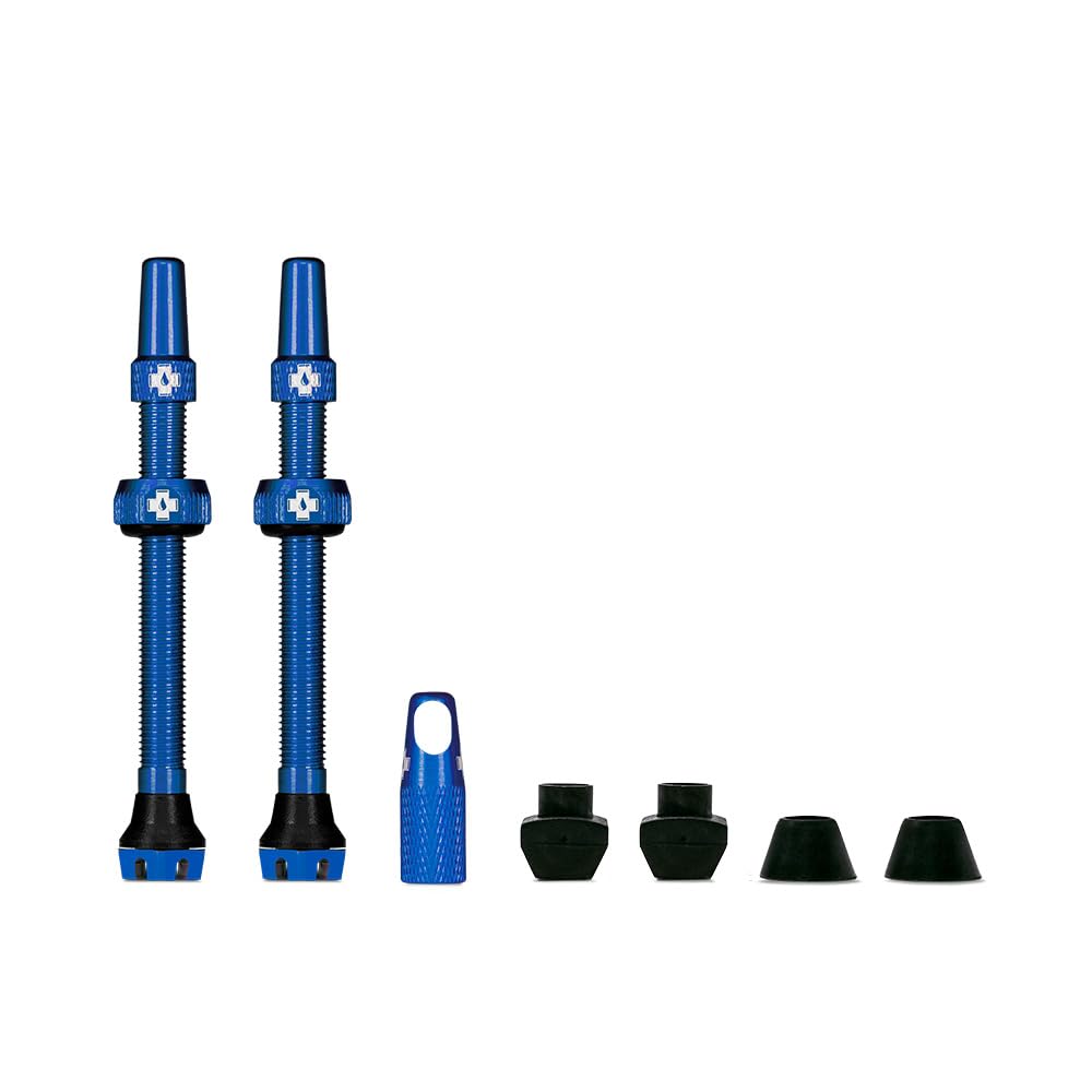 Muc-Off Tubeless Valves V2 – 44mm Blue | 4X 7075 Aircraft-Grade Aluminium Presta Valves with Core Removal Tool | 44mm / 60mm / 80mm - 10 Anodised