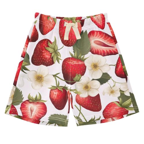 innewgogo Strawberries Pink Flower Toddler Baby Boy Girl Cotton Pull-On Shorts Elastic Waist Kids Pants Beach Summer Shorts 5T