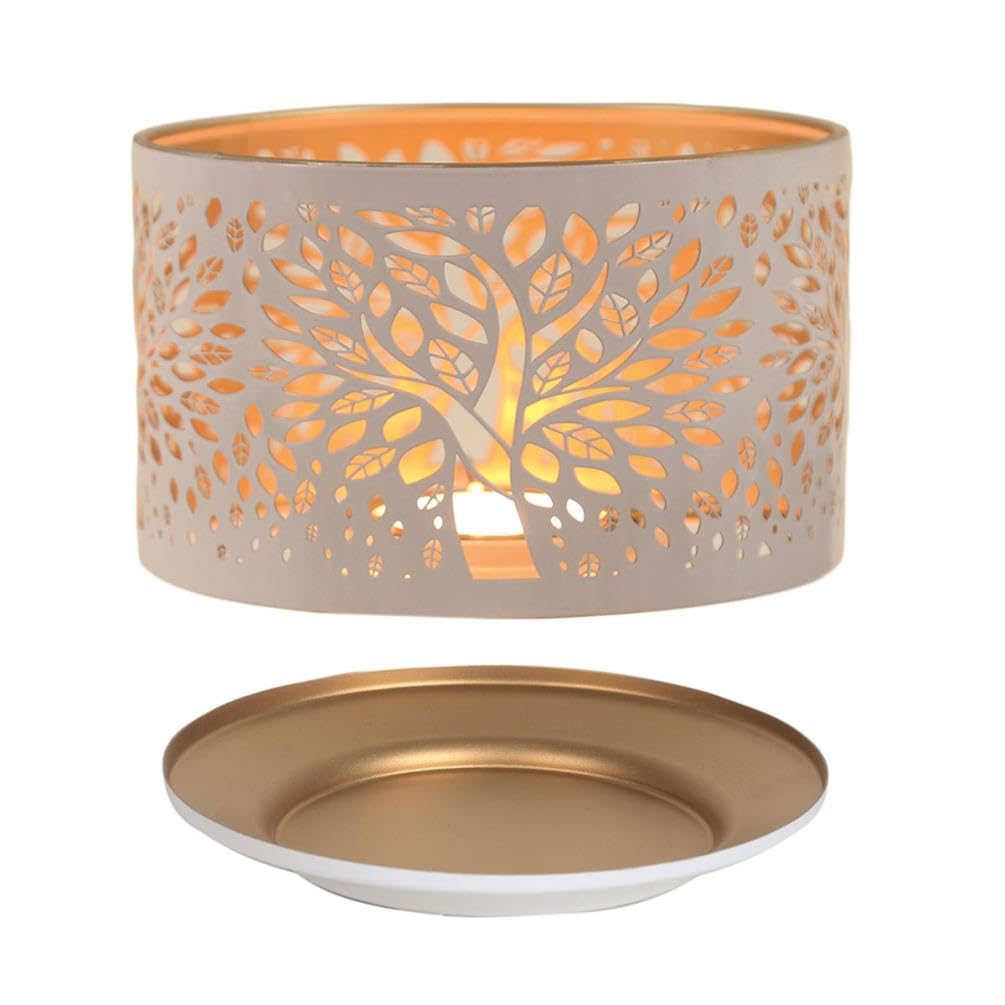 Aroma Silhouette Abat-jour et plateau Motif arbre de vie Blanc