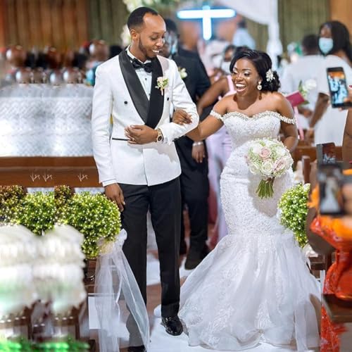 Plus Size Off The Shoulder Mermaid Bridal Gown Crystal Beaded Tulle Lace Appliques Sweetheart Wedding Dress for Bride4