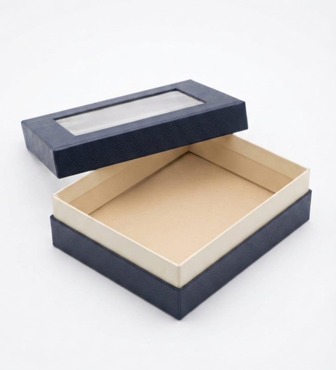 Navy Blue Gift Box with Clear Window Lid, Kraft Interior | Transparent Window, Kraft Paper Lining, Rigid Construction, Lid and Base Design, Rectangular Shape-image-20