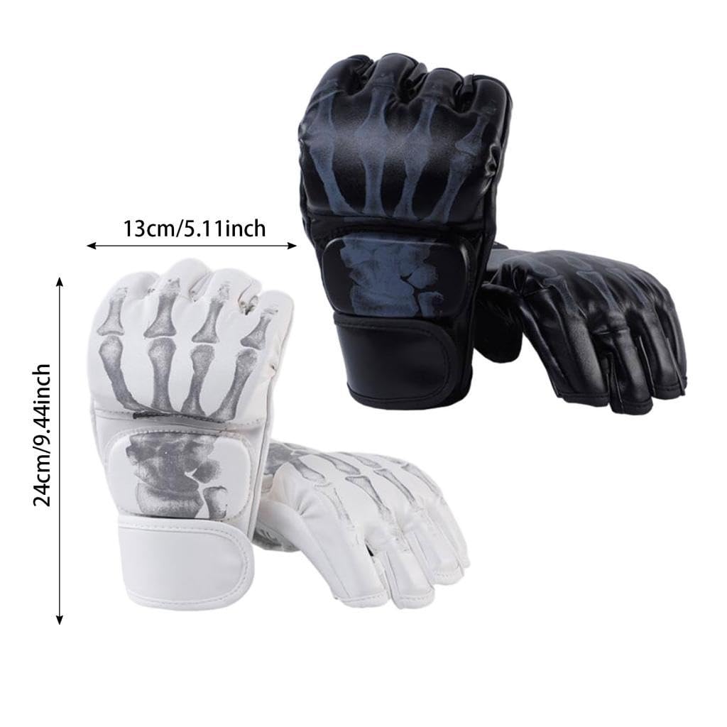 2 Paires MMA Gants d'entraînement, Gant Boxe Demi-Doigt, Mitaines Boxe Grappling Sparring en Cuir PU Respirant, Gants de Kickboxing pour Enfants & Adultes Muay Thaï Lutte