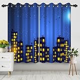 Uiiooazy Superhero City Blackout Curtains Humor Cartoon Comic Super Hero City Skyline Buildings Window Drapes 42"x84" 2Panels Set Room Darkening Window Curtains for Boys Bedroom Living Room - Image 5