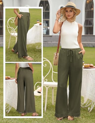 Image of GRACE KARIN Women Linen Pants Wide Leg Casual Palazzo Pants Trousers