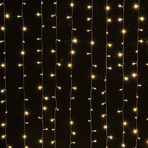IMAGE Solar Curtain Lights 8 Modes 9.8x9.8 Feet Solar String Lights for Wedding Party Home Decoration Backdrops Full Waterproof UL Safety Standard Warm White