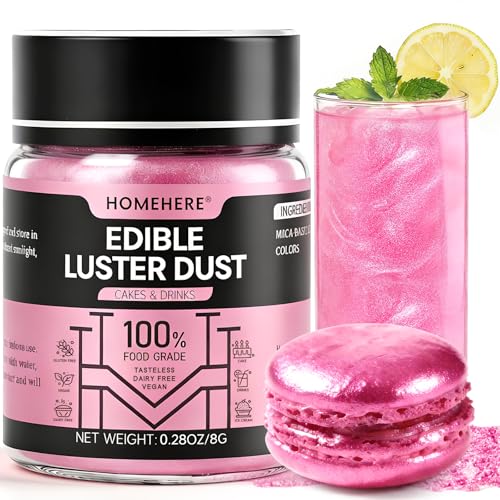 HomeHere Edible Luster Dust Food-Grade Glimmer Powder Glitter for Cake Decorating 8g, Edible Sprinkle Glitter for Cocktails Drinks Baking Candy Dessert Chocolate Vegan Tasteless