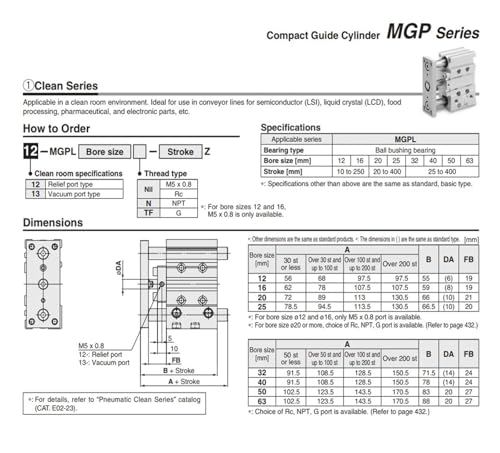 Vérin pneumatique MGPM12 compact double effet avec tiges de guidage parallèles