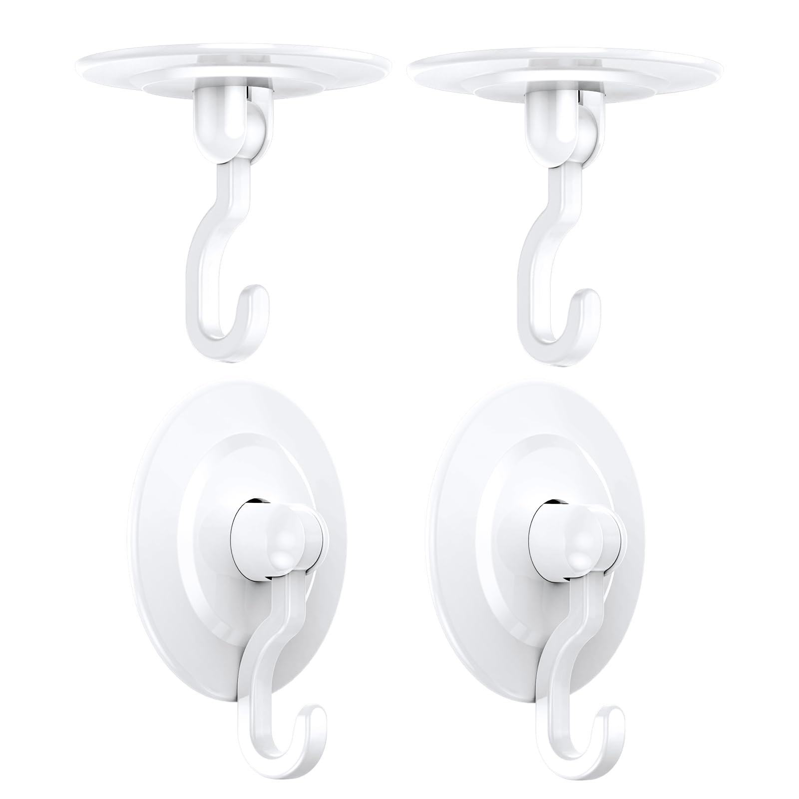 CHOOBY Adhesive Hooks Wall Ceiling: Heavy Duty No-Drill Free-Nails NO-Damage Self Stick Removable Swivel Plastic Hook White 19PC