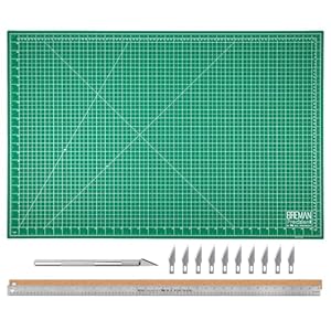 WA Portman 24×36 Inch Self Healing Cutting Mats for Crafts – Fabric Cutting Mat with Precision Craft Knife, 10 Hobby Knife Blades & Metal Ruler 36 Inch Cork Backed Ruler – All-in-One Craft Kit