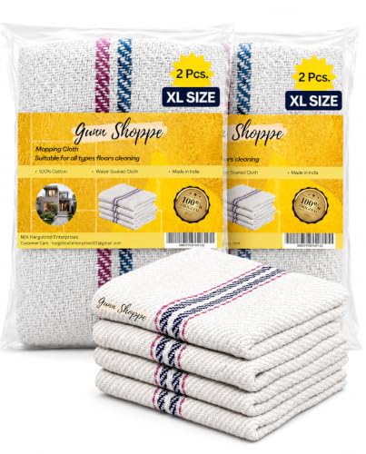 Image of 24X24 Inch Large Cotton Floor Cleaning Cloth /Pocha [Set Of 4 Pcs.] Super Absorber Thick Stuf Cotton, Dry & Wet Reusable 400GSM Domestic Size Easy To Use By Hands (24X24 Inch.), Off-White