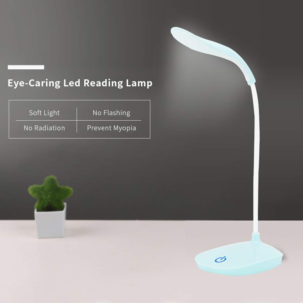 Lixada Lámpara de Escritorio LED Recargable Carga y Enchufe USB portátil Lámpara de Lectura de Manguera Flexible Niños Luz Suave Lámpara de Mesa de Control táctil para cuidar los Ojos