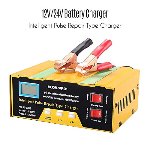 Leeofty 12V / 24V Carregador de Bateria Tipo de Reparo de Pulso Inteligente Carregador com Display D
