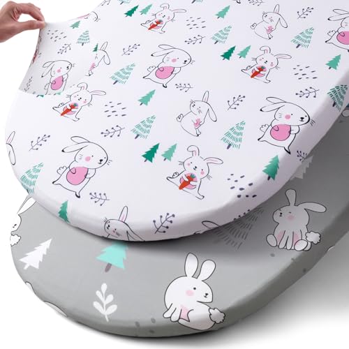 Image of Stretch Fitted Bassinet Sheet Set BROLEX 2 Pack Cradle Sheets for Bassinet Pad/Mattress,Unisex Boys Girls,Ultra Soft,Pink-Bellied Rabbit