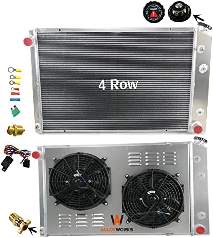 ALLOYWORKS 4 Row Core Aluminum Radiator Fan Shroud Relay for 1973-1991 Chevy C K Series C10 C20 K10 Truck Pickup GMC C25 C35 C2500 C3500 Radiators(19" Core, Multiple V8 Models, 2 X 12" Fan)
