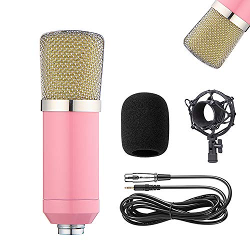 Micrófono de condensador cardioide Micrófono para ordenador BM-700 Micrófono Condensador Profesional Estudio, XRL 3.5mm Micrófono Condensador, (Pink) Cover