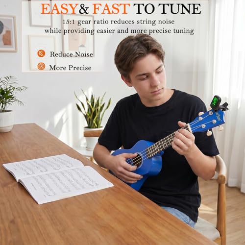 Image of Everjoys Soprano Ukulele Beginner Kit 21 Inch w /Free Online Lesson Gig Bag Tuner Picks Strap, Fast to Learn (Shinny Blue）
