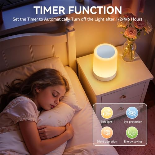 Auxmir Nachttischlampe Touch Dimmbar, Nachtlicht Kinder 5 Modi 13 Farben 5 Helligkeiten, Tischlampe Kabellos 3000mAh mit Timing Funktion, Tragbar LED Lampe für Deko Wohnzimmer, Kinderzimmer, Outdoor