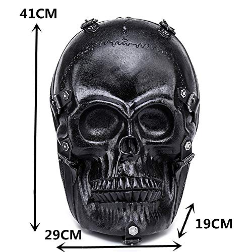 3D Stereo Skull Backpack PU Backpack Waterproof Silicone Embossed Ghost Head Knapsack, Black, Medium2