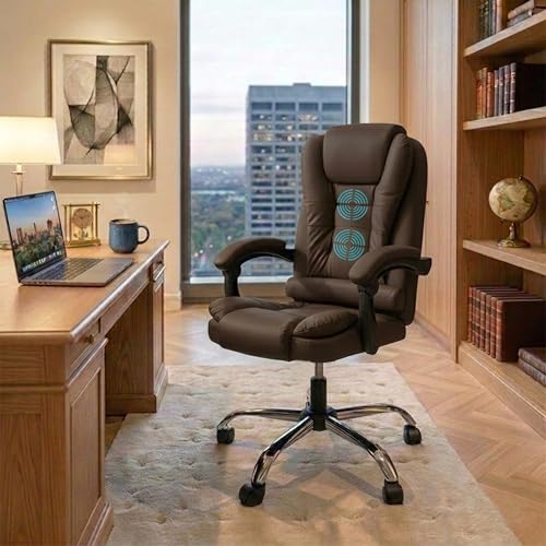 Image of Casa Copenhagen Italia Premium Leatherette Office Chair for Work | Boss Chair, Ergonomic Executive, Luxurious Cushioned Arms & Seat, 2 Point Back Massager, Heavy Duty Metal Base (Brown)