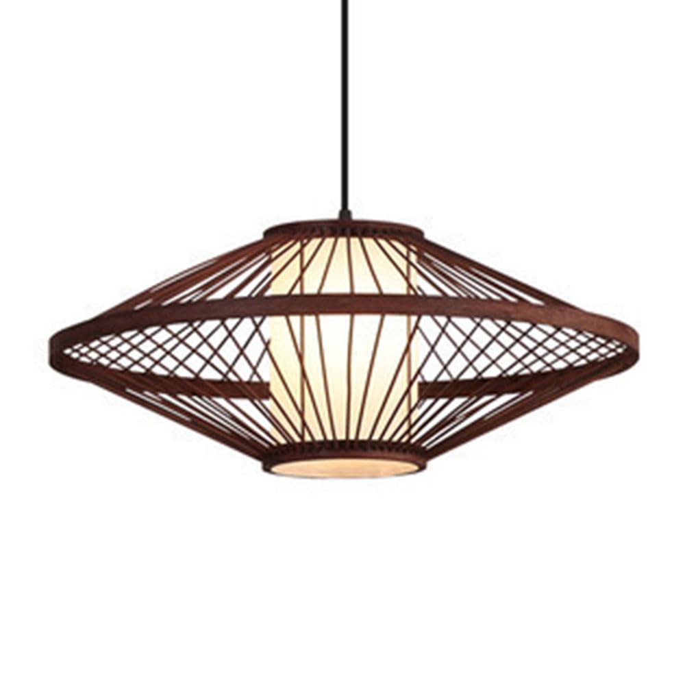 TCHAUSGZOZ Rustic Bamboo Woven Pendant Lamp - Mid-Century Brown Wicker Light Fixture Adjustable Cord for Living Room, Dining, and Bar(Brown,60cm)