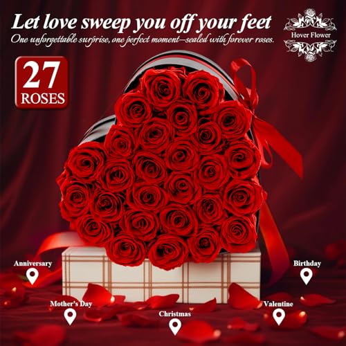 27 Forver Preserved Flowers in a Heart Box, Flowers for Her,Eternal Roses Flowers for Delivery Prime, Flowers Birthday Gifts for Women Mom Grandma Wife - Red - Image 5