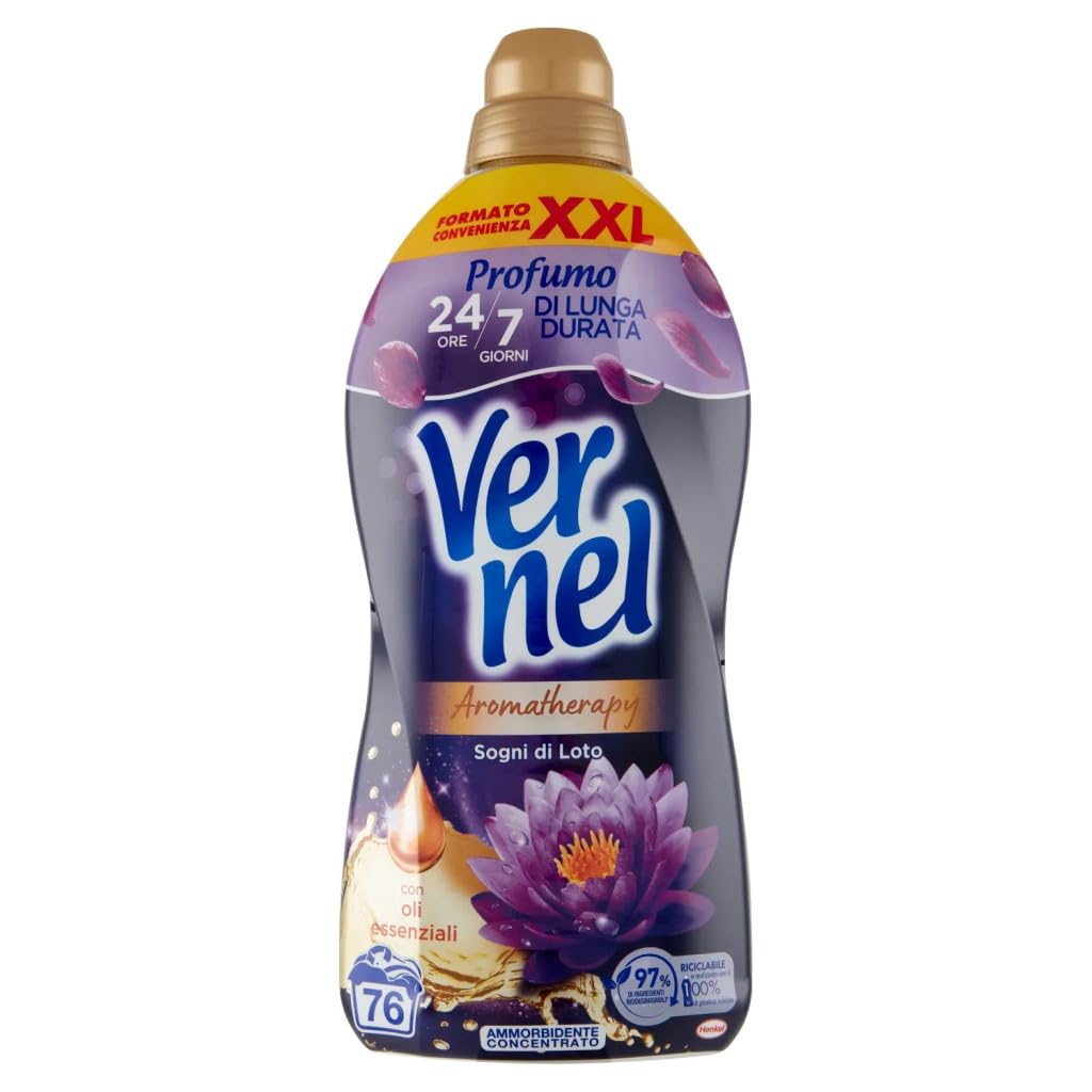 VERNEL Concentrato Aromaterapia Fiori Di Loto, suavizante, lavadora concentrada perfumada, frescura y suavidad intensas, 6 envases XXL de 1,9 litros + polpa italiana gourmet de 400 g