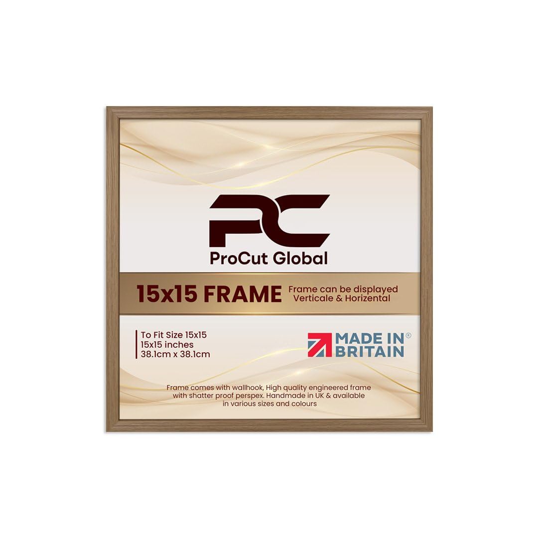 Procut Global 15X15 Oak Picture Frames - Classic Wooden Photo Frame with Shatterproof Perspex for Wall or Tabletop - Perfect for Posters, Certificates & Prints - Sizes & Colors Available — image 1