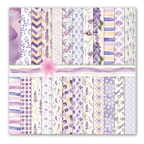 Papier scrapbooking violet floral VIVIQUEN 24 feuilles double face 30cm