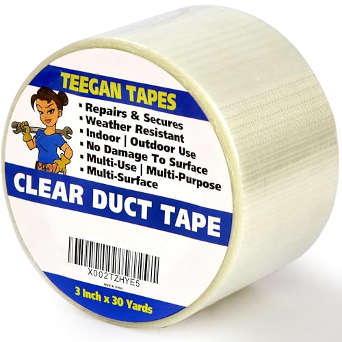 Image of Filament Tape 3 in x 30 Yds, Fiberglass Reinforced Clear Strapping, Wide | Heavy duty high tensile packing tape for pallets, moving, bundling, shipping and appliance securing