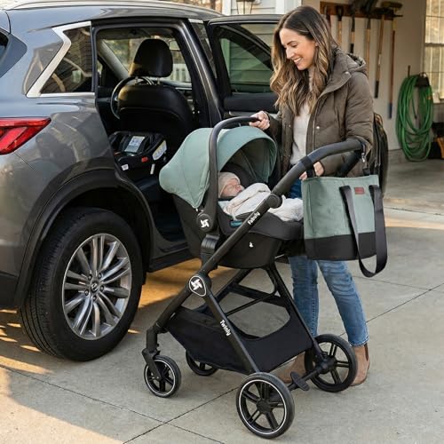Twinly Carrito de Bebe 3 en 1 – Carro Bebe 3 Piezas Convertible con Grupo 0 (i-Size), Capazo y Silla de Paseo – FABULY – Plegable y Ligero con Bolso, Plástico Lluvia y saco – (Verde) - imagen 4