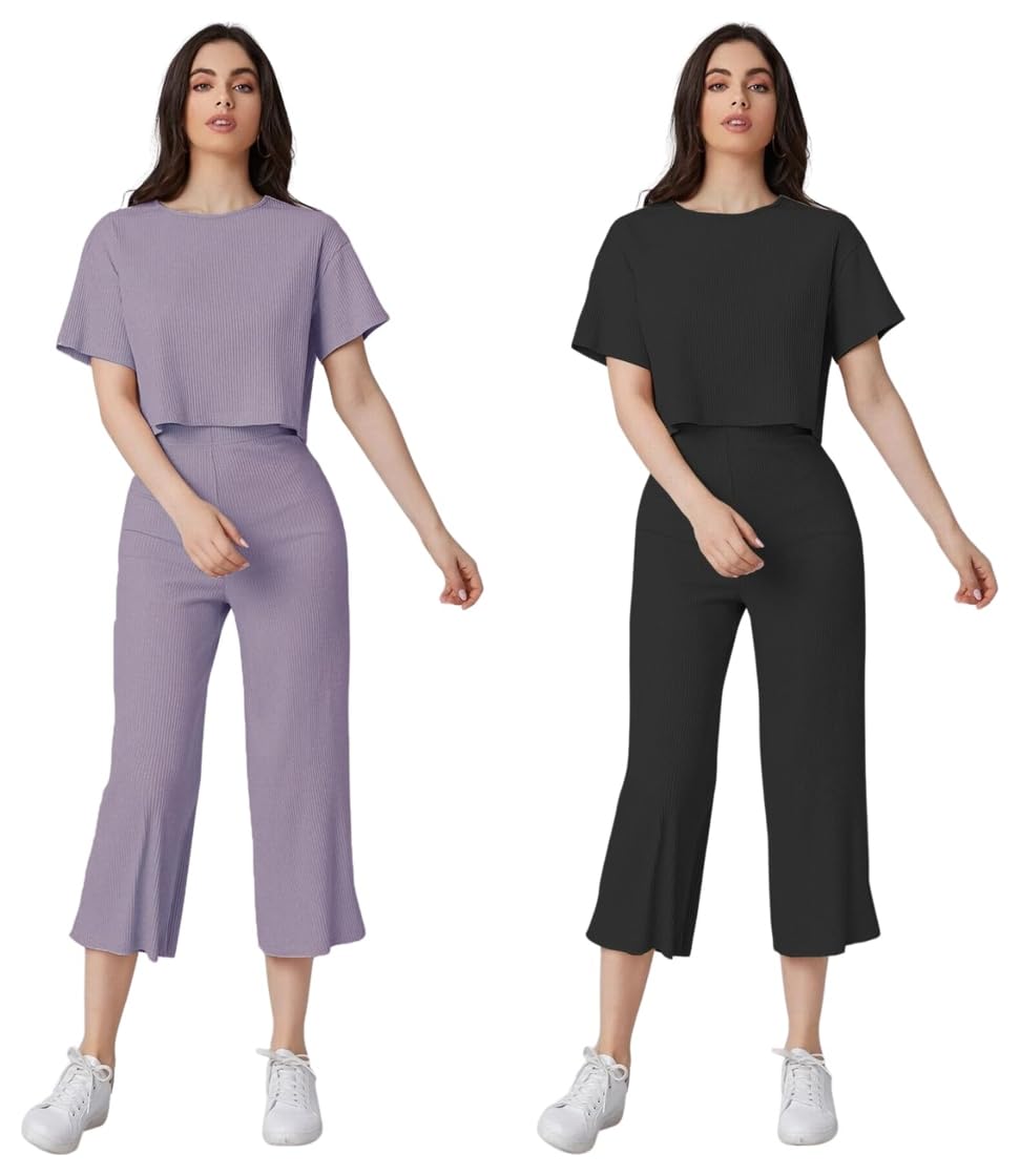 Women Cotton Blend Solid Co-Ord Set Pack Of 2-image-18