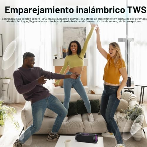 Miniatura 4 de Altavoz Bluetooth Portátil 25W, Potente Altavoz Bluetooth, Altavoces Graves Duales, 25H Reproducción, IPX7, RGB, Emparejamiento TWS, AUX, TF, USB, Ideal Para Actividades Aire Libre, Fiestas,Viajes.