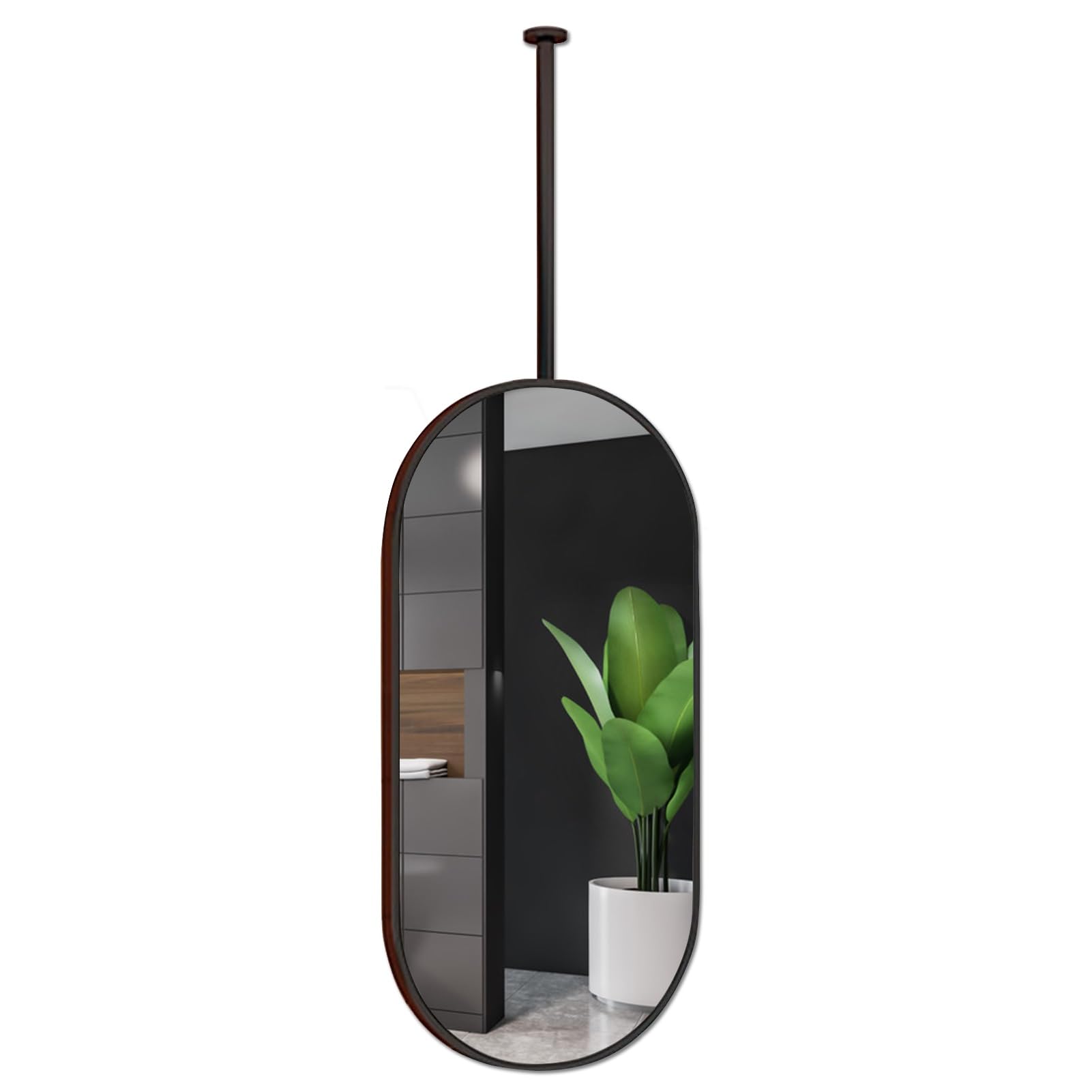 BKSXSOP Oval Mirror Ceiling Hanging Rod with Black Metal Frame and Boom, Bathroom Floating Vanity Makeup Shaving Mirrors, HD Decorative Mirrors for Wall - Customizable (Size : 40cmx