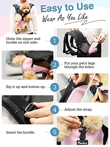 Pawaboo Pet Carrier Backpack, Adjustable Pet Front Backpack Cat Dog Carrier Backpack Safety Travel Bag, Legs Out, Easy-Fit For Traveling Hiking Camping For Small Medium Dogs Puppies - Large, Pink #TOP5