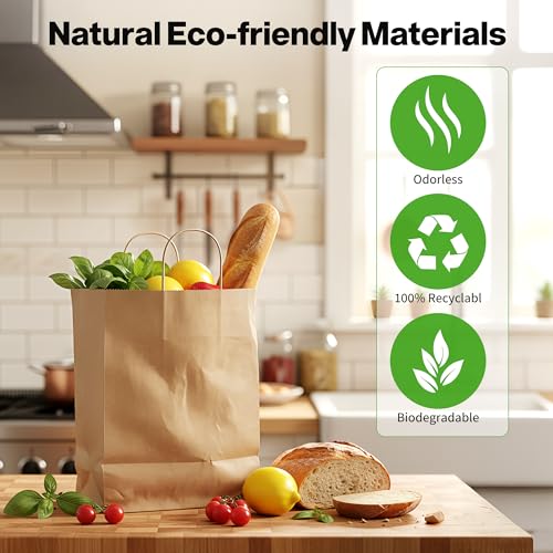Image of Simple Deluxe 25-Pack 10x5x13 Inch Kraft Paper Bags with Handles, Recycled Natural Brown Gift Shopping Bags for Retail Business Grocery Party Favor Merchandise Bulk