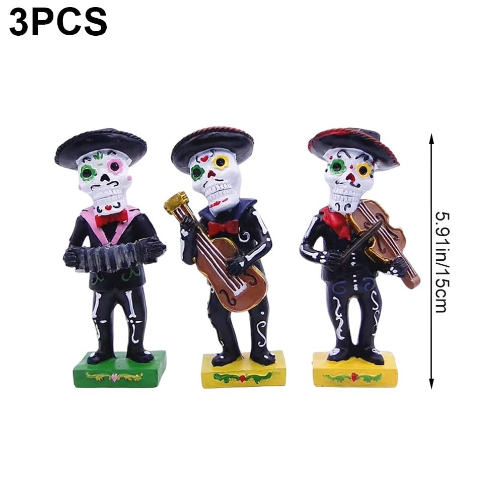 3 Piezas De Estatua De Esqueleto De Músico, Mariachi, Figuras De Esqueleto, Adornos De Escritorio De Halloween para Decoración De Casas Embrujadas De Terror.