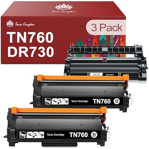 Toner Kingdom Compatible TN760 Toner Cartridge and DR730 Drum for Brother TN760 TN-760 TN730 TN-730 DR730 for Brother HL-l2395dw HL-L2350DW MFC-L2710DW Printer (2 Toners, 1 Drum Unit) Cover