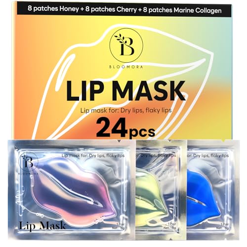 Lippenmaske Pads (24 St.) - Meereskollagen, Kirsche & Honig - Anti-Falten, Anti-Aging & Feuchtigkeitsspendende Lip Mask Set für Frauen - Helfen Sie, trockenen Lippen vorzubeugen