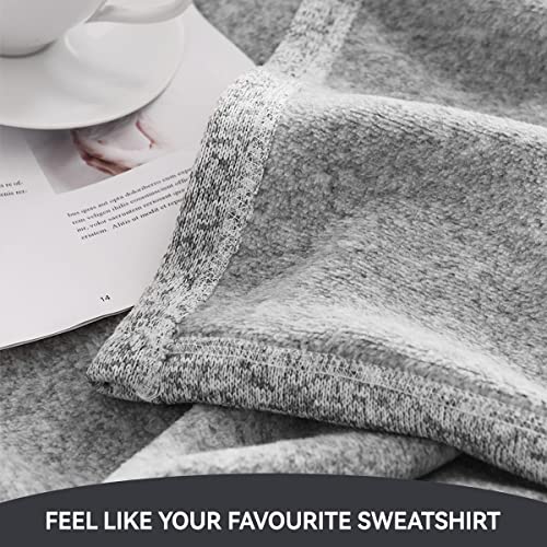 Kawahome Sweatshirt Blanket Throw Size For Bed Jersey Knit Lightweight Thin Soft Breathable Blankets For All Seasons, 50"X 60" Grey And White #TOP2