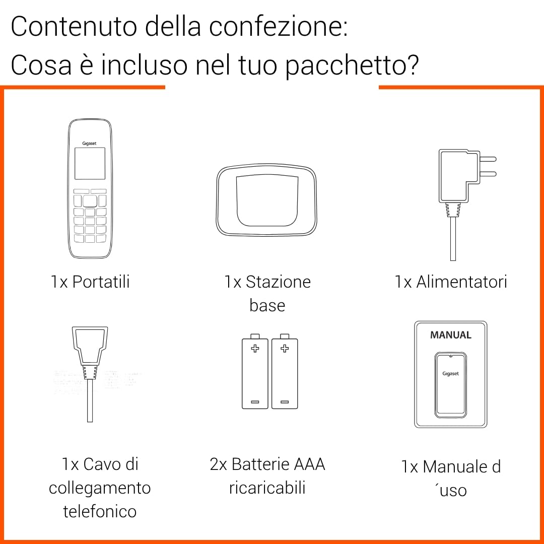 Gigaset Essential 320 - Telefono fisso senza fili con blocco chiamate, display luminoso da 1,8"", vivavoce, rubrica, lunga durata della batteria, modalità ECO, nero [Versione Italiana]