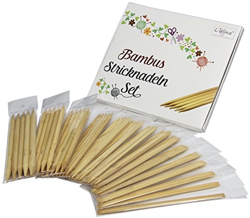 Agujas de Doble Punta LIALINA - Set 75uds de Agujas de Tejer de Bambu de 20cm (2 a 10mm) Para Hacer Punto en Redondo con Cinco Agujas o Labores de Pocos Puntos - Ligeras, Resistentes y Duraderas Cover
