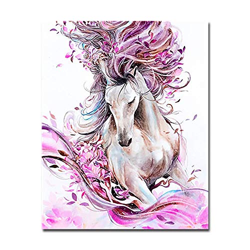 ZDFDC Pintura a Mano Decoración para el hogar Pintura Abstracta Caballo Animal Oleo Imágenes Flor Dibujo para Colorear Sala de estar-60x80cmx1 Piezas sin Marco