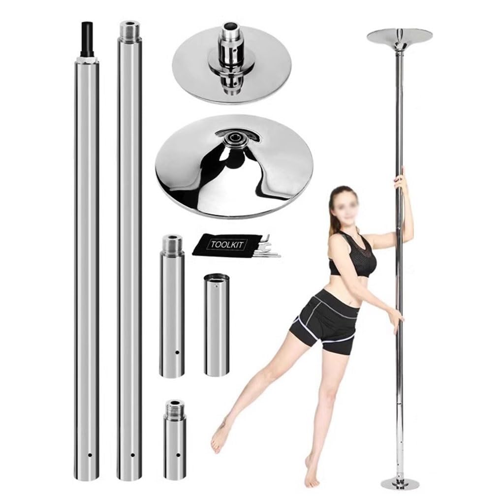 Pole Dance Stange Für Tanzräume im Haushalt ist kein Bohren von Tanzstangen, 45 mm abnehmbarer Stahlstangenstange und statisch rotierender Tanzstange erforderlich ( Color : Silver , Size : 311-324cm )